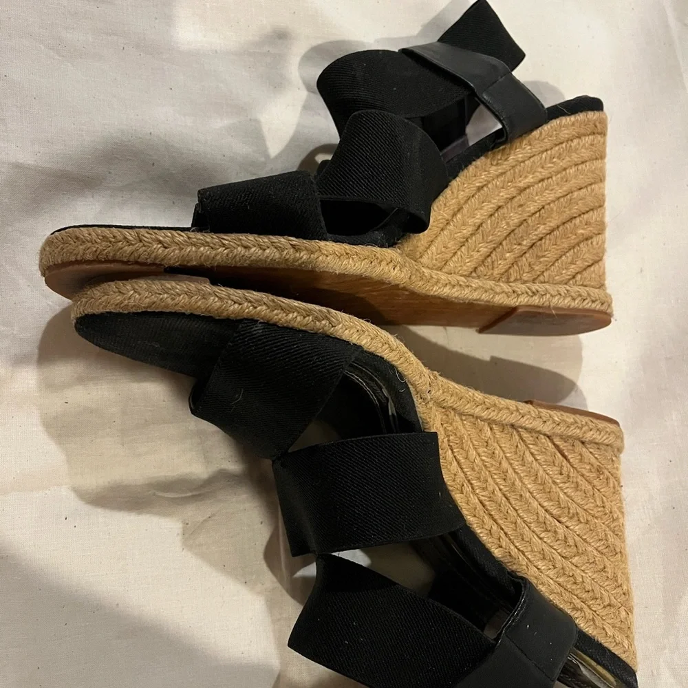 Black Elastic Strap Espadrille Wedge Sandals